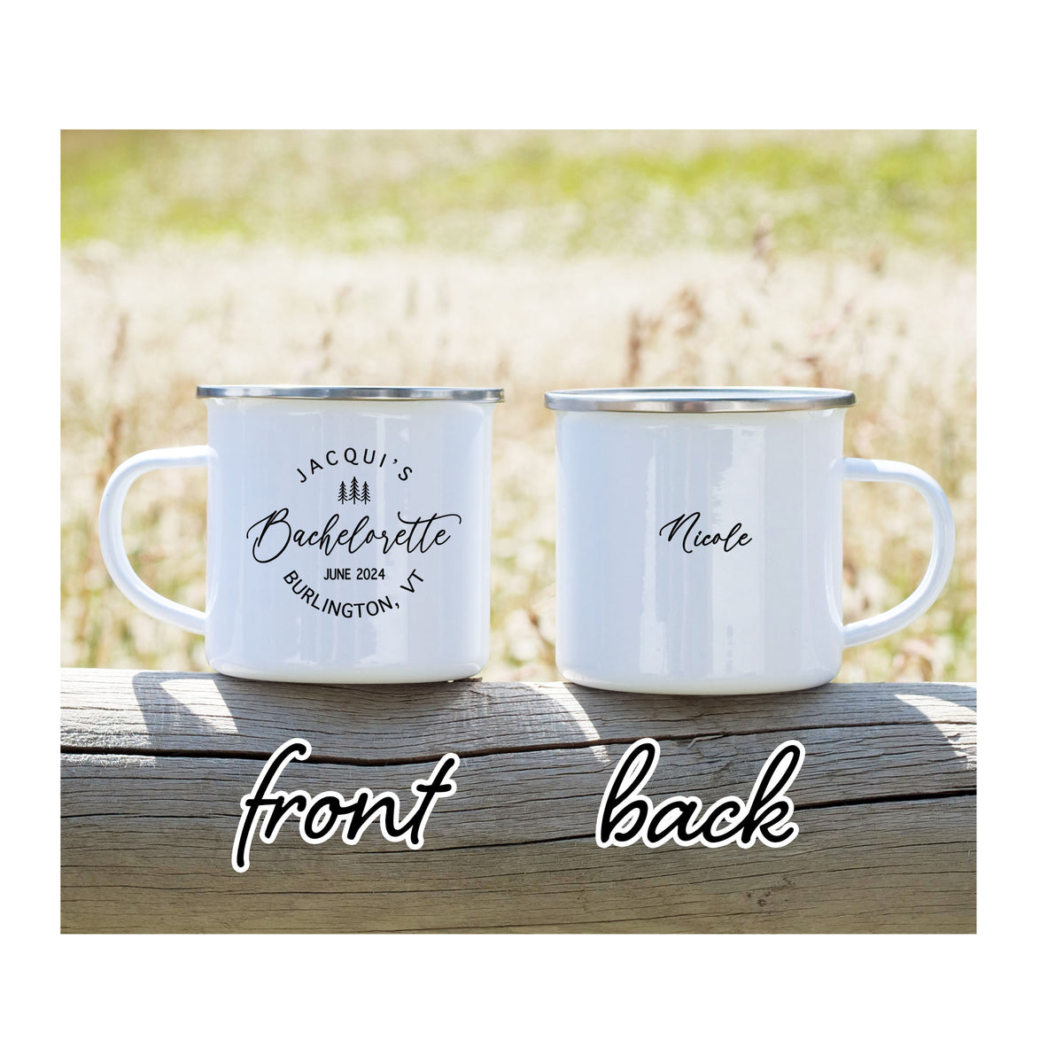 Bachelorette Party Mug in Script with Trees