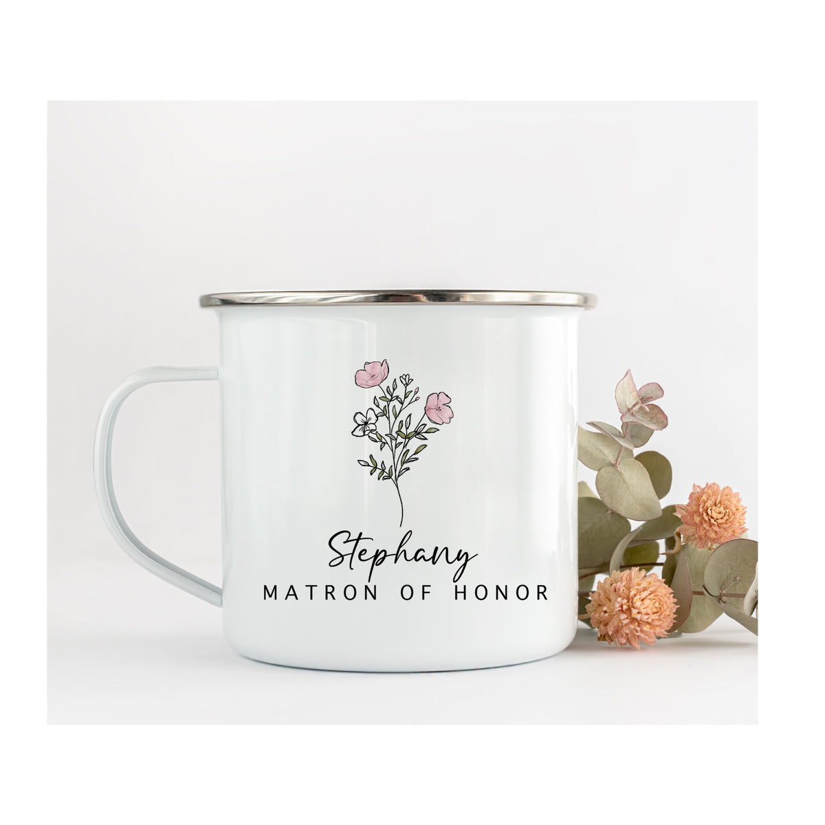 Bridal Party Mug with Pink Flowers