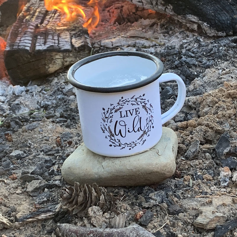 live wild enamel camping mug